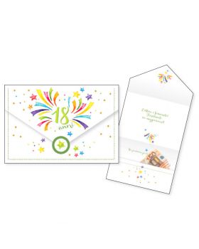 Biglietto Busta con Portasoldi Compleanno 18 Anni Stelline Colorate 16x11cm