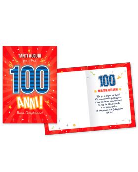 Biglietto Auguri Compleanno 100 Anni Rosso 17x11cm