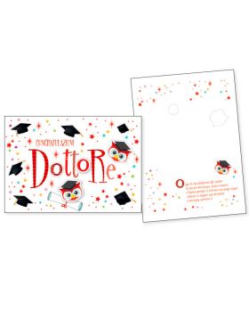 Biglietto Auguri Congratulazioni Dottore Stelline Colorate con Gufetto in Rilievo 16x11cm