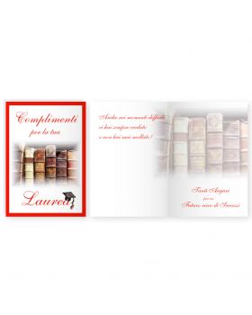 Biglietto Auguri con Busta Complimenti Laurea Libri Antichi 16,5x11,5cm