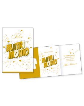Biglietto Auguri Matrimonio Scritta in Rilevo Oro 16x11cm