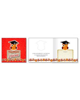Biglietto Congratulazioni per la tua Laurea Musicale Rosso con Gufetti 15x15cm