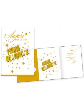 Biglietto Auguri Prima Comunione Scritta in Rilevo Oro 16x11cm