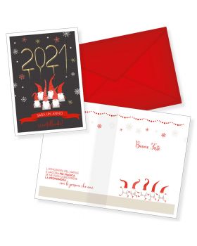Biglietto Auguri Capodanno con 4 Scintillini a 2021 Tanti Auguri Scintillanti 16,5x11,5cm