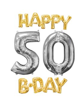 Set Palloncini Foil Banner Happy Birthday 50 Anni 66cm 25cm 22cm