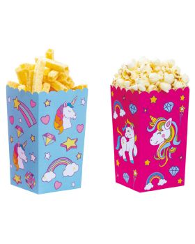 Box Contenitori Pop Corn o Patatine Unicorno Rosa e Celeste Decora 6pz