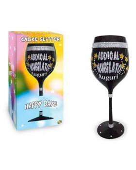 Calice Vetro Nero Addio al Nubilato Glitter e Strass