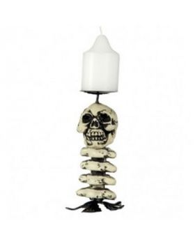 Portacandela Candelabro Horror Teschio e Ossa Metallo e Pvc 16cm