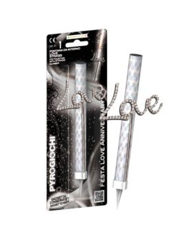 Candelina Magic Flambè con Scritta Love in Strass Argento 17cm