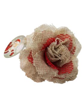 Decorazione Rosa in Juta con Clip per Albero di Natale 11cm