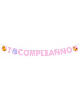 Festone Carta Primo Compleanno Bambina Rosa con Animaletti 