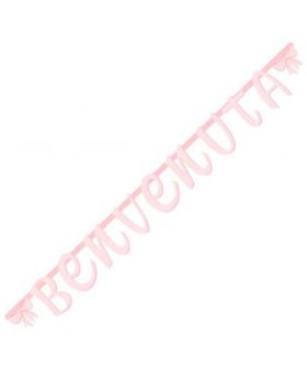 Festone Carta Nascita Benvenuta Rosa con Fiocchi