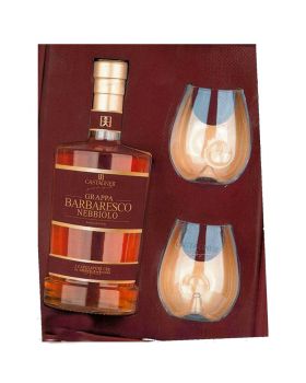 Grappa Barbaresco Nebbiolo Castagner in Scatola con 2 Bicchieri Vetro 50cl