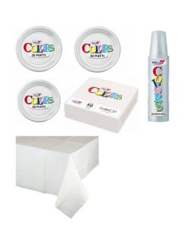 Kit Coordinato Tavola Tinta Unita Bianco per 30 Persone