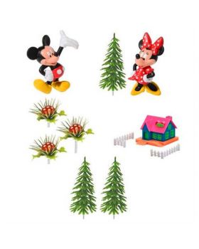Kit Decorazione Torta Pvc Mickey Topolino e Minnie con Casetta 10pz