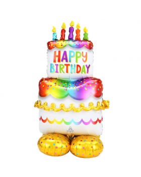 Maxi Palloncino Foil Torta di Compleanno Multicolor 134cm Gonfiaggio Aria