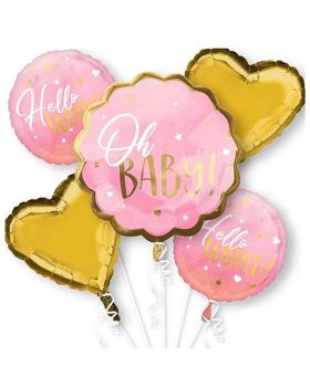 Palloncini Foil Baby Girl Nascita Bouquet Oh Baby Rosa 55cm 43cm