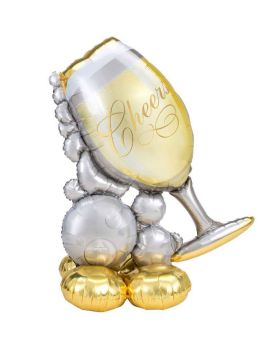 Maxi Palloncino Foil Calice con Bollicine 129cm Gonfiaggio ad Aria