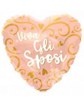 Palloncino Foil Cuore Matrimonio Viva gli Sposi Oro Rosa 46cm