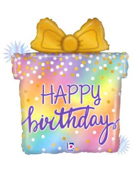 Palloncino Foil Compleanno Pacco Regalo Opal Happy Birthday Multicolor Pastello 69cm