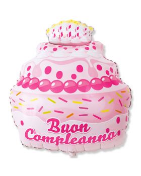 Palloncino Foil Forma Torta di Compleanno Rosa