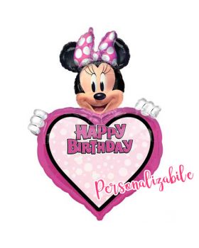 Palloncino Foil Minnie Happy Birthday con Cuore Personalizzabile 60x83cm