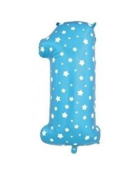 Palloncino Foil Numero 1 Primo Compleanno Celeste con Stelline 100cm