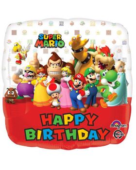 Palloncino Foil Quadrato Happy Birthday Super Mario 43cm