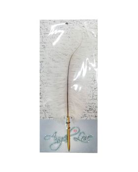 Penna a Sfera Dorata con Piuma Struzzo Bianca 29cm per Matrimonio 