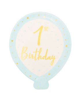 Piatti Carta Primo Compleanno Forma Palloncino Baby Boy Chic Celeste 