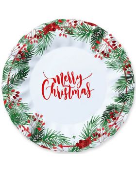 Piatti Fondi Carta Merry Christmas Natale Bacche Rosse