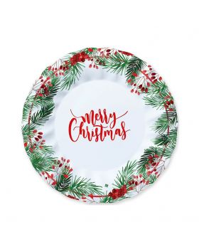 Piattini Dessert Carta Merry Christmas Natale Bacche Rosse