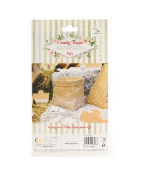 Sacchetti Carta per Caramelle Colore Natural con Pois e Pizzo Bianco 6pz