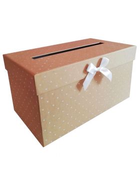 Scatola Contenitore per Buste Regalo Matrimonio Marrone Chiaro con Cuoricini Bianchi 30,5x17x16,5cm