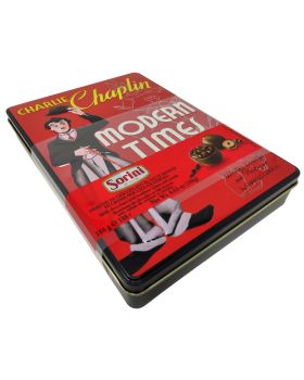 Scatola Latta Charlie Chaplin Sorini Praline al Latte Ripiene di Crema Nocciola e Creali 188gr