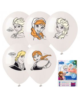 Set 5 Palloncini da Colorare Frozen e 3 Pennarelli