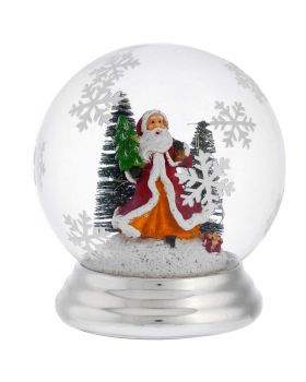 Sfera Vetro con Paesaggio Natalizio Babbo Natale e Abeti con Luci Micro LED Bagutta 12cm