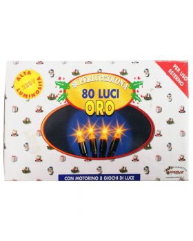 Filo Verde Superlucciolona Oro 80 Luci 8,20 Metri con 8 Giochi di Luce