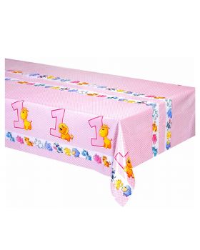 Tovaglia Pvc Primo Compleanno Rosa Bambina con Animaletti