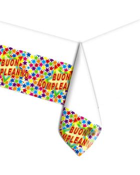 Tovaglia Pvc Buon Compleanno Stelle Multicolor