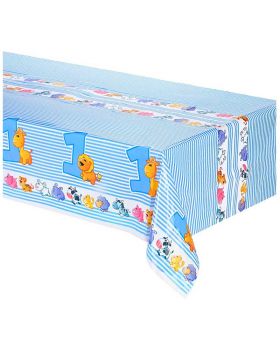 Tovaglia Pvc Primo Compleanno Celeste Bambino con Animaletti