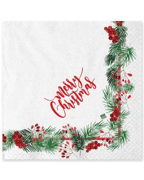 Tovaglioli Carta Merry Christmas Natale Bacche Rosse