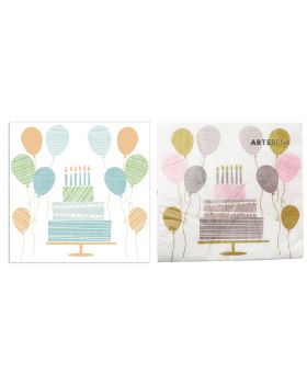 Tovaglioli Carta Torta di Compleanno e Palloncini Rosa o Celeste