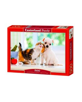 Puzzle Cuccioli Chihuahua E Gattino 500 Pezzi 47x33 Cm
