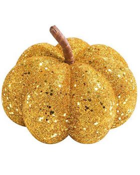 Decorazione Zucca Glitterata Oro 15cm